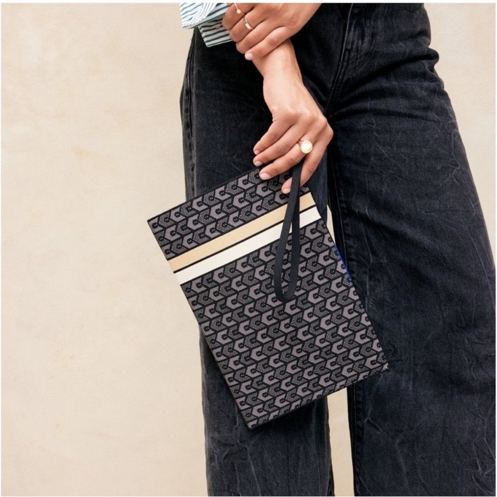 Rothy's Black and Cream Geometric Clutch / Wristlet